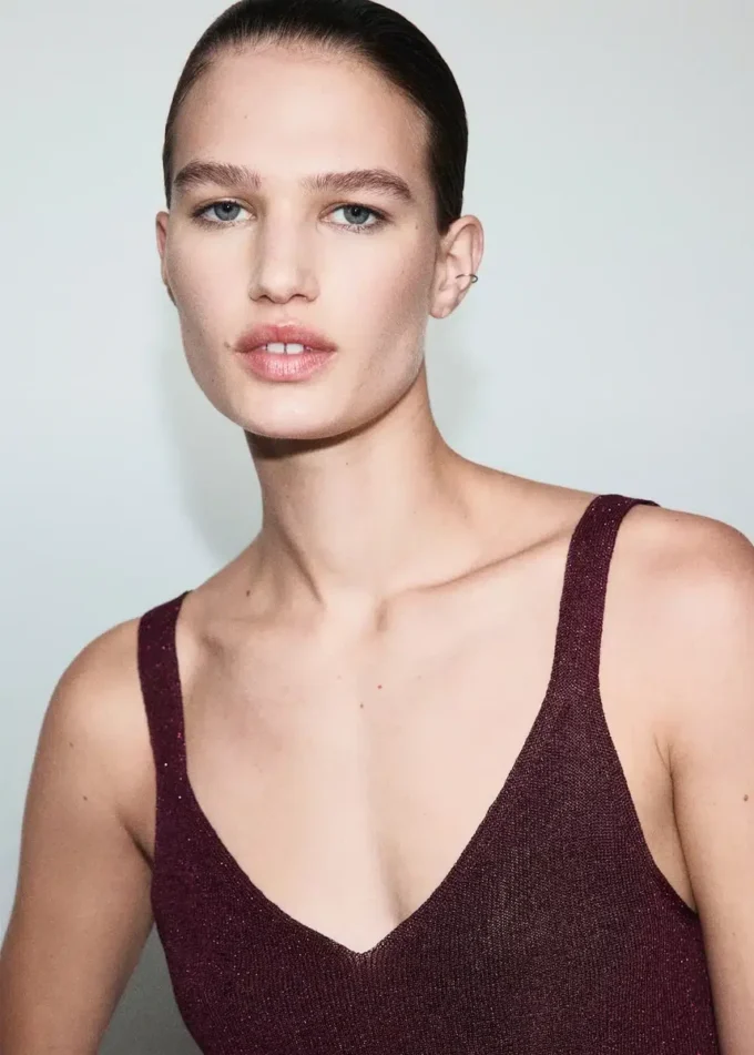 Top con scollo a V in maglia lurex