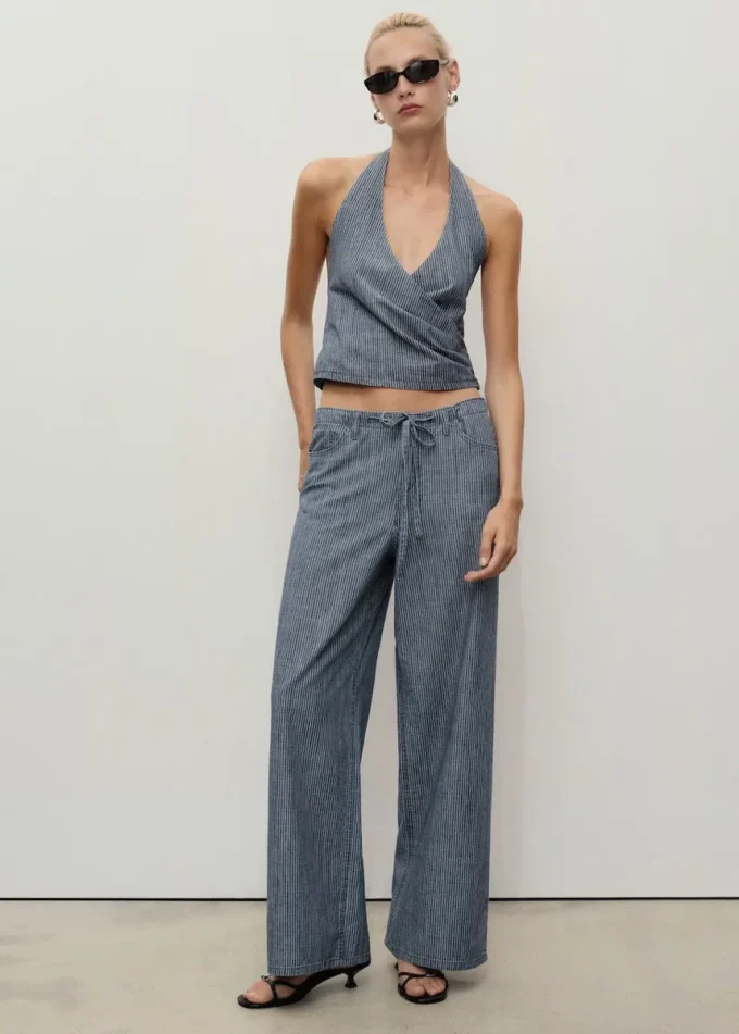 Top in denim a righe incrociato Top in denim a righe incrociato