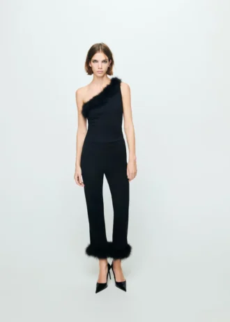 Top in maglia fine con piume