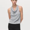 Top in maglia lurex con scollo drappeggiato Top in maglia lurex con scollo drappeggiato