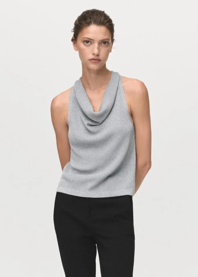 Top in maglia lurex con scollo drappeggiato Top in maglia lurex con scollo drappeggiato