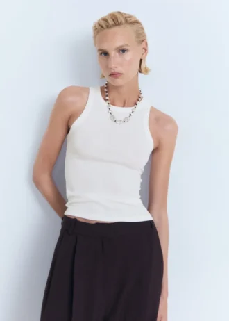 Top in misto cotone a costine