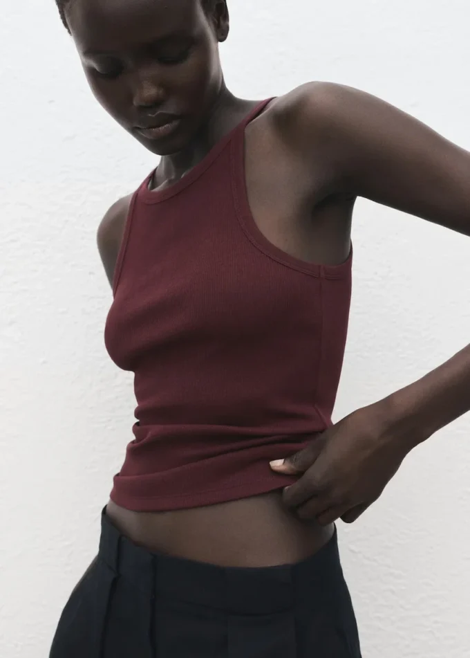 Top in misto cotone a costine