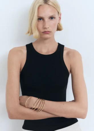 Top in misto cotone a costine