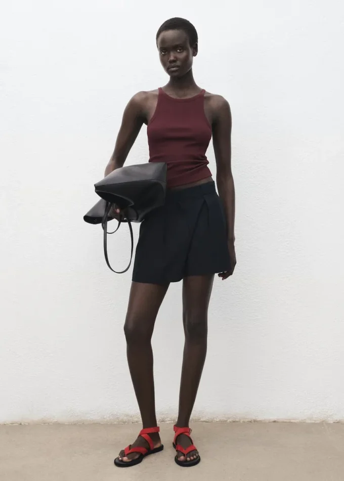 Top in misto cotone a costine