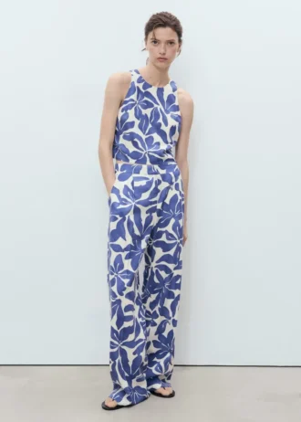 Top stampato in misto lino