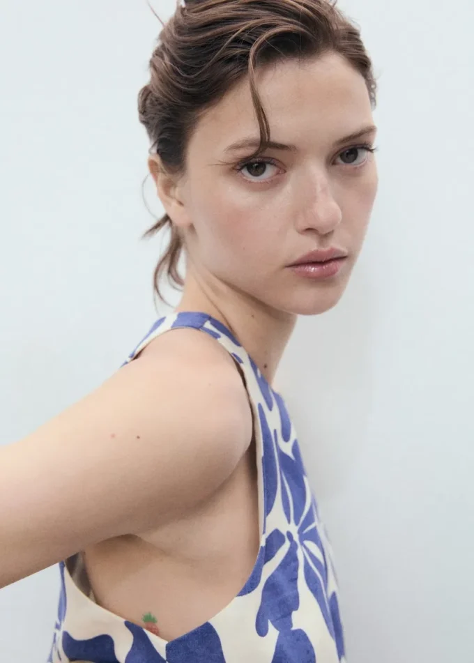 Top stampato in misto lino Top stampato in misto lino