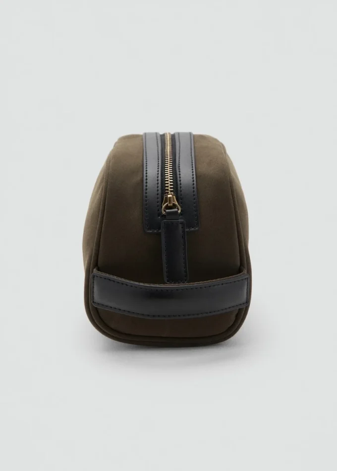 Trousse da toilette in cotone con dettagli in pelle